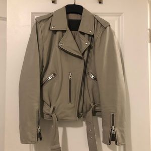 NWOT Allsaints Balfern Leather Jacket 6 Grey
